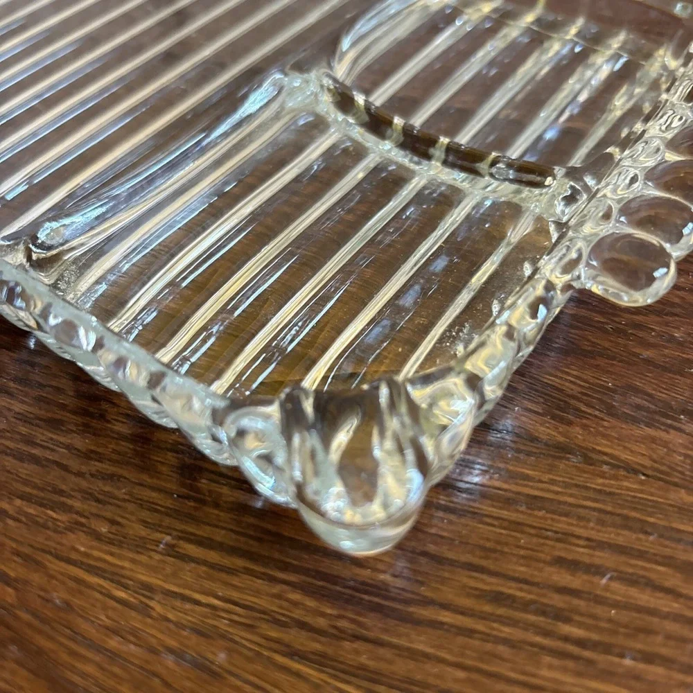 Set of 2‎ Hazel Atlas Ball & Rib Glass Sip N Smoke Snack Trays 1940's